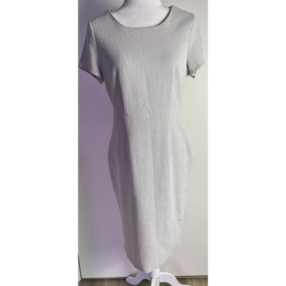 Luna Womens Sz M White & Gray Sheath MIDI Dress Sz M Side Zip NEW - Picture 1 of 10